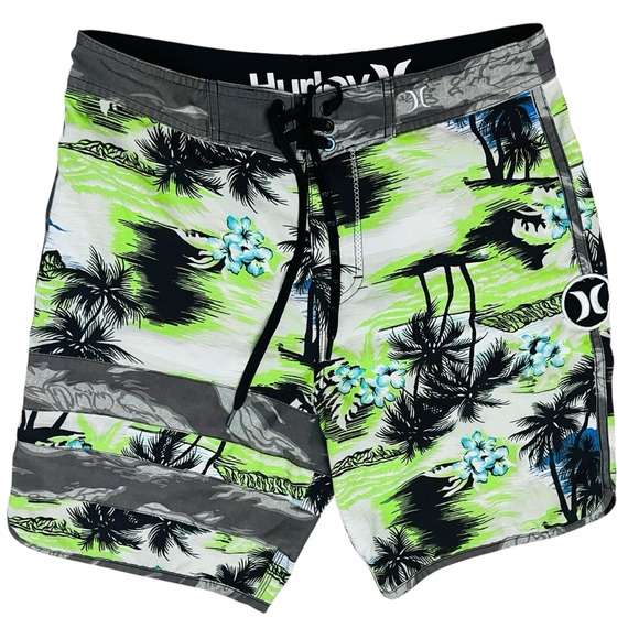 Hurley Shorts Sz 30 Gray Tropical Floral Phantom Boardshorts Swim Beach Surf - Picture 1 of 10